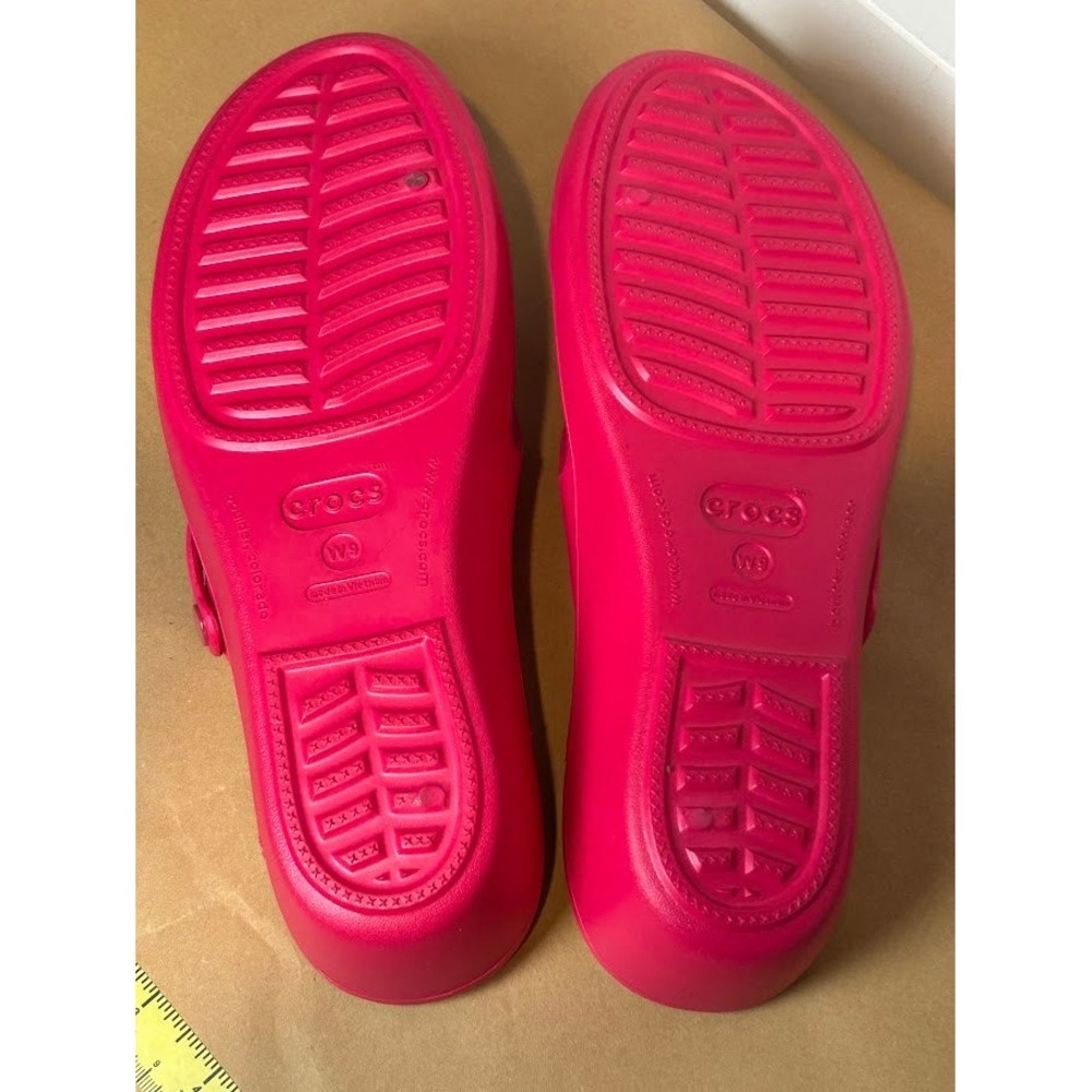 Crocs Patricia Wedge Sandals Womens 9 Pink White Triple Strap Slip On 204005 - Picture 4 of 6